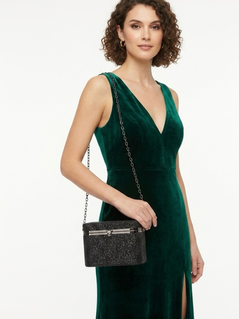 Black Glitter vanity hard - case crossbody bag